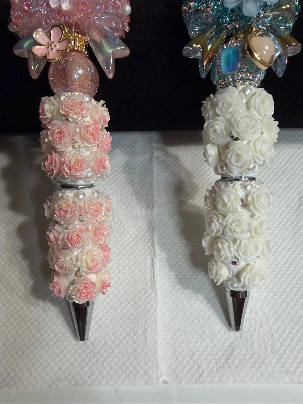 Handcrafted Floral Crystal Ballpoint Pen - Pink and White